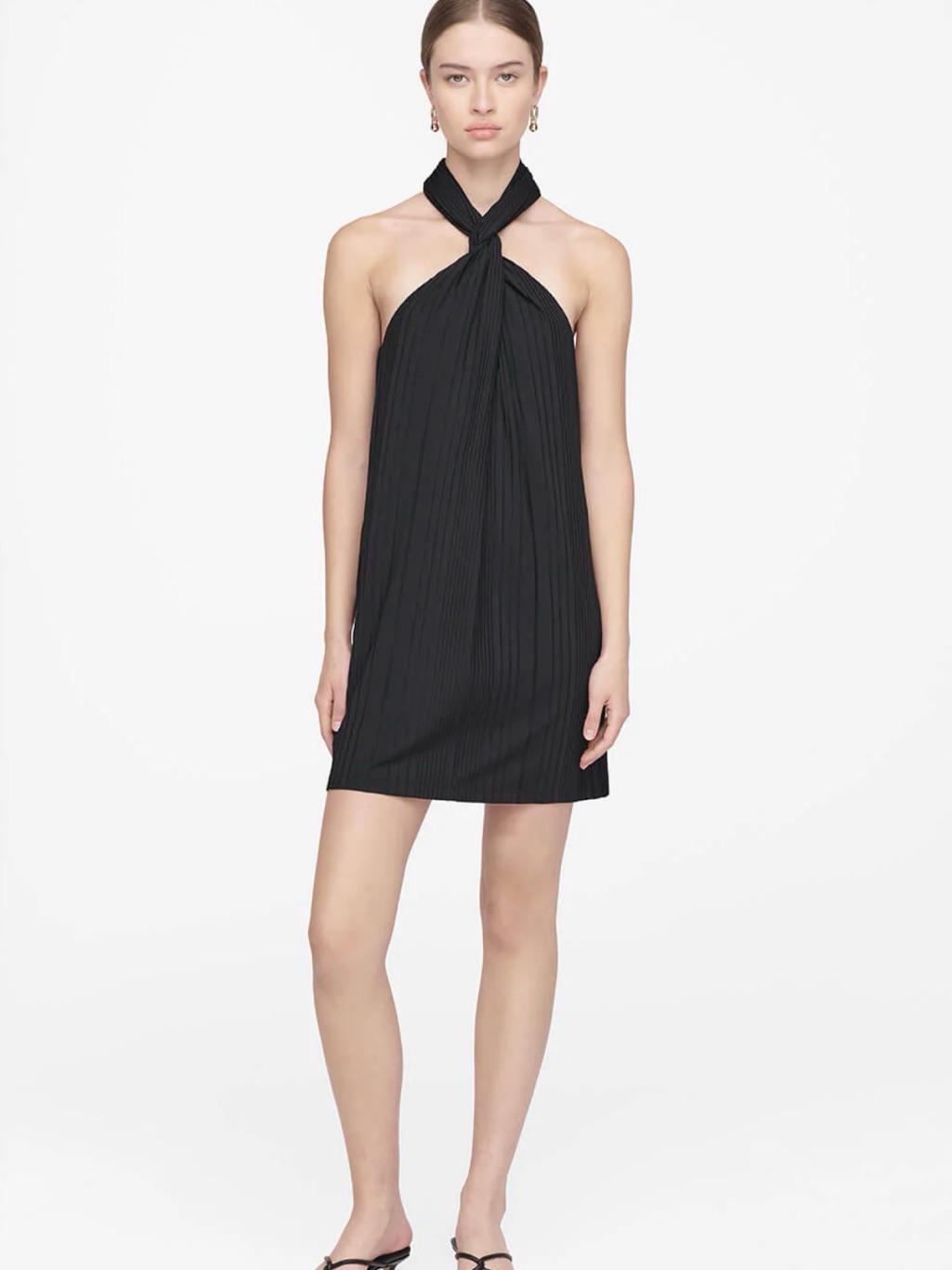 Twist Halter Jesse Black Pleated Mini Dress Nwt